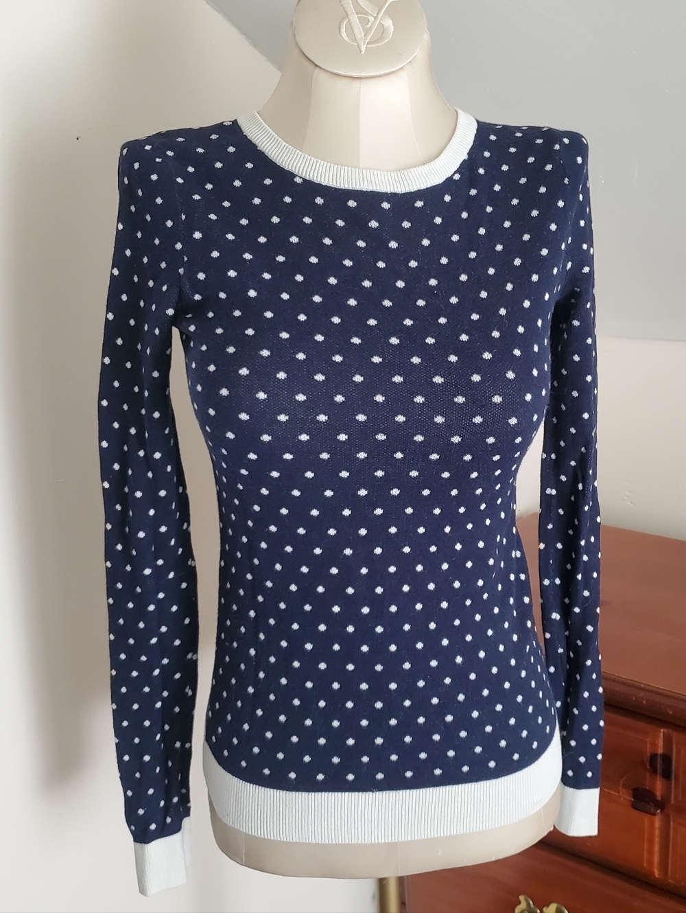 Tommy Hilfiger Navy Polka Dot Sweater with White Trim